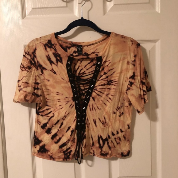 Windsor Tops - Tie dyed bleach lace up shirt Windsor Tops - Tie dyed bleach lace up shirt